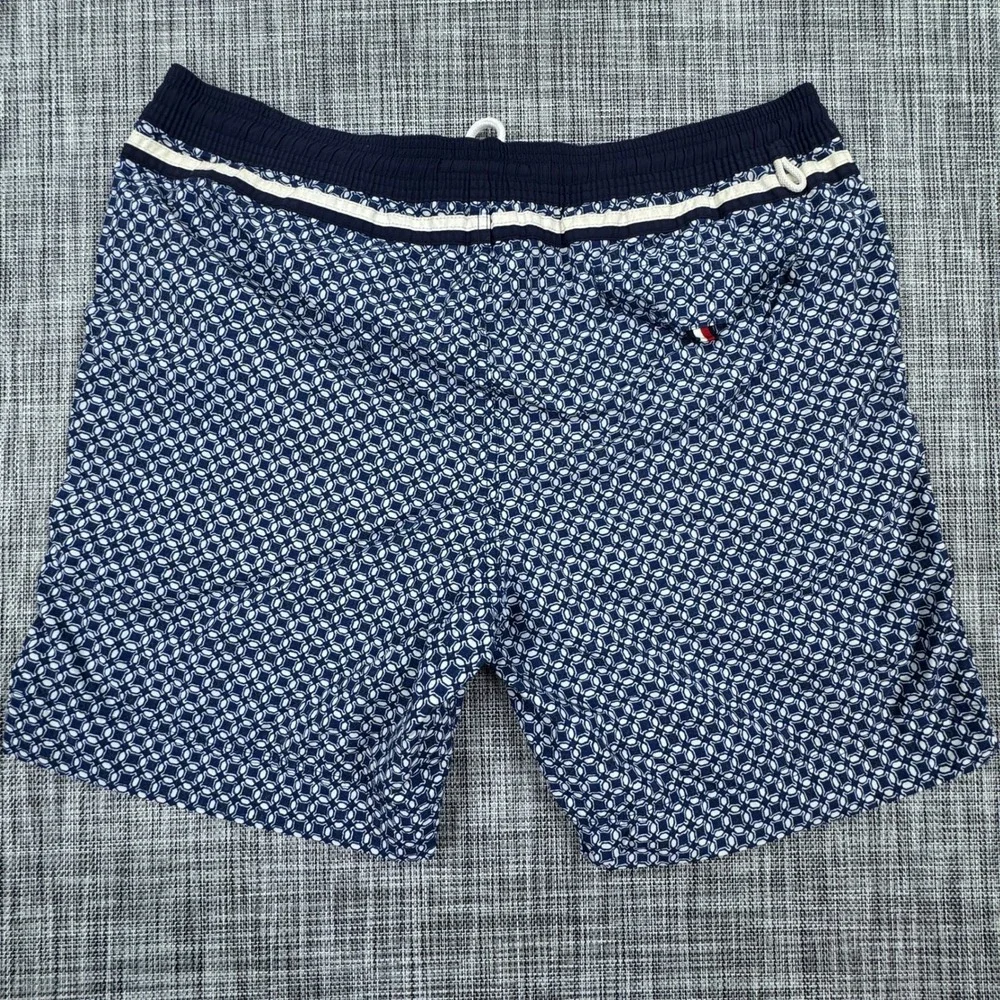 Tommy Hilfiger Men's Swim Trunks Large Blue Geometric Drawstring Board Shorts